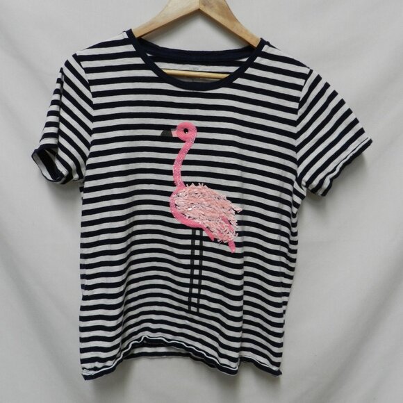 J Crew pink Flamingo sequin knit top blouse striped t-shirt Size Sz Large Lg L - Picture 1 of 8